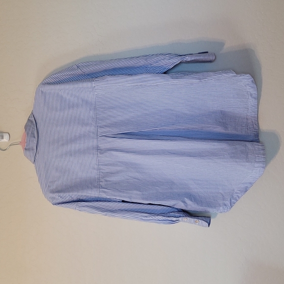 Zara Blue White Stripe Top 3/4 Sleeve With Gold Oversized Button Down Size XS - Picture 13 of 17